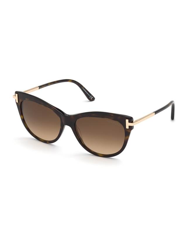 Kira Acetate/Metal Cat-Eye Sunglasses, Black